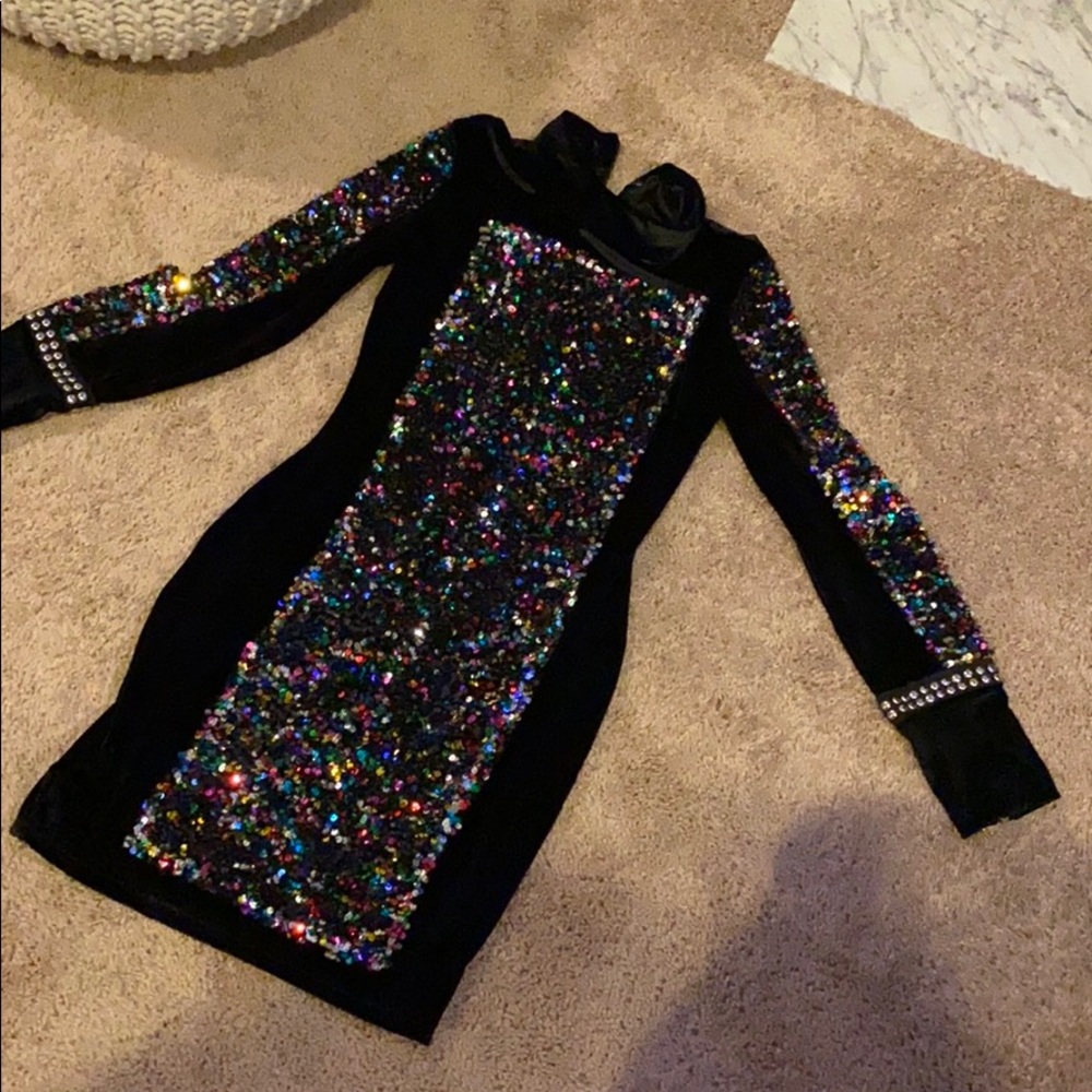 Black Velvet Sequins Dress Size S/M
